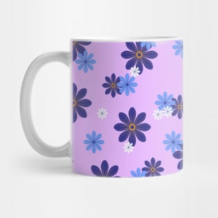 Blue and White Flower Pattern on Purple Background Mug